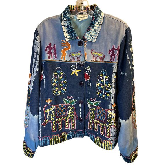 Madison Studio, Blue, Aztec Embroidery Button Top, Women's L - Picture 1 of 15